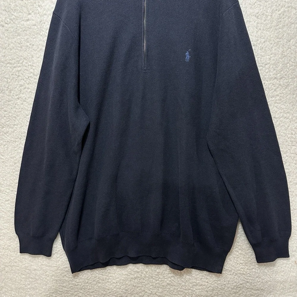 Polo Ralph Lauren Mock Neck Sweater 1/4 ZIP 100%‎ Cotton Navy Size 3LT